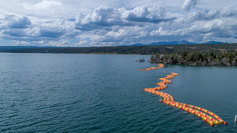 WaveEater string protecting a boat launch facility